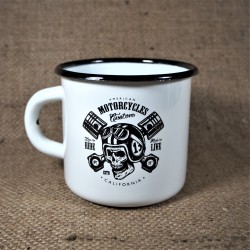 Smaltovaný hrnek bílý - MOTORCYCLE CUSTOM