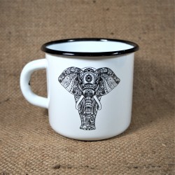 Smaltovaný hrnek bílý - SLON mandala